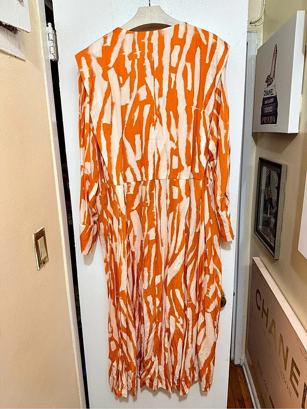H&M Orange Cream Abstract Print Flowy Maxi Dress Size L - Picture 8 of 16